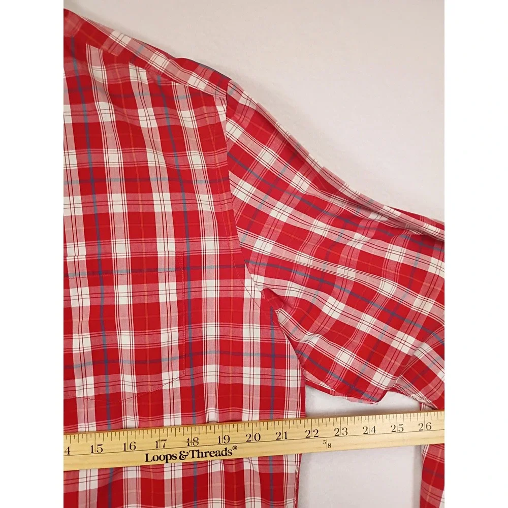 Classic Banana Republic Mens Large Red White Plaid Soft Wash Slim Fit Shirt